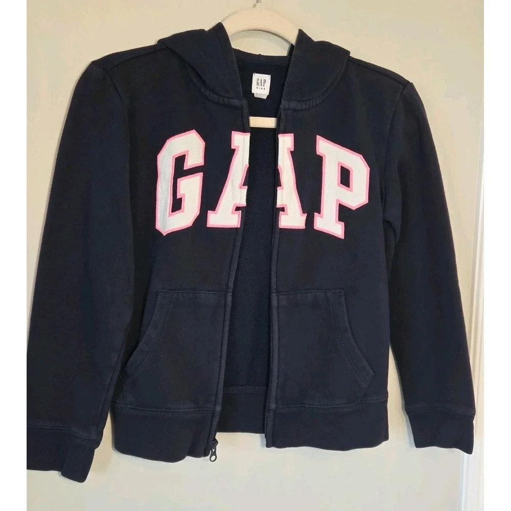 Gap Girl's 10 Jacket Navy Pink Zip Up Hoodie Logo